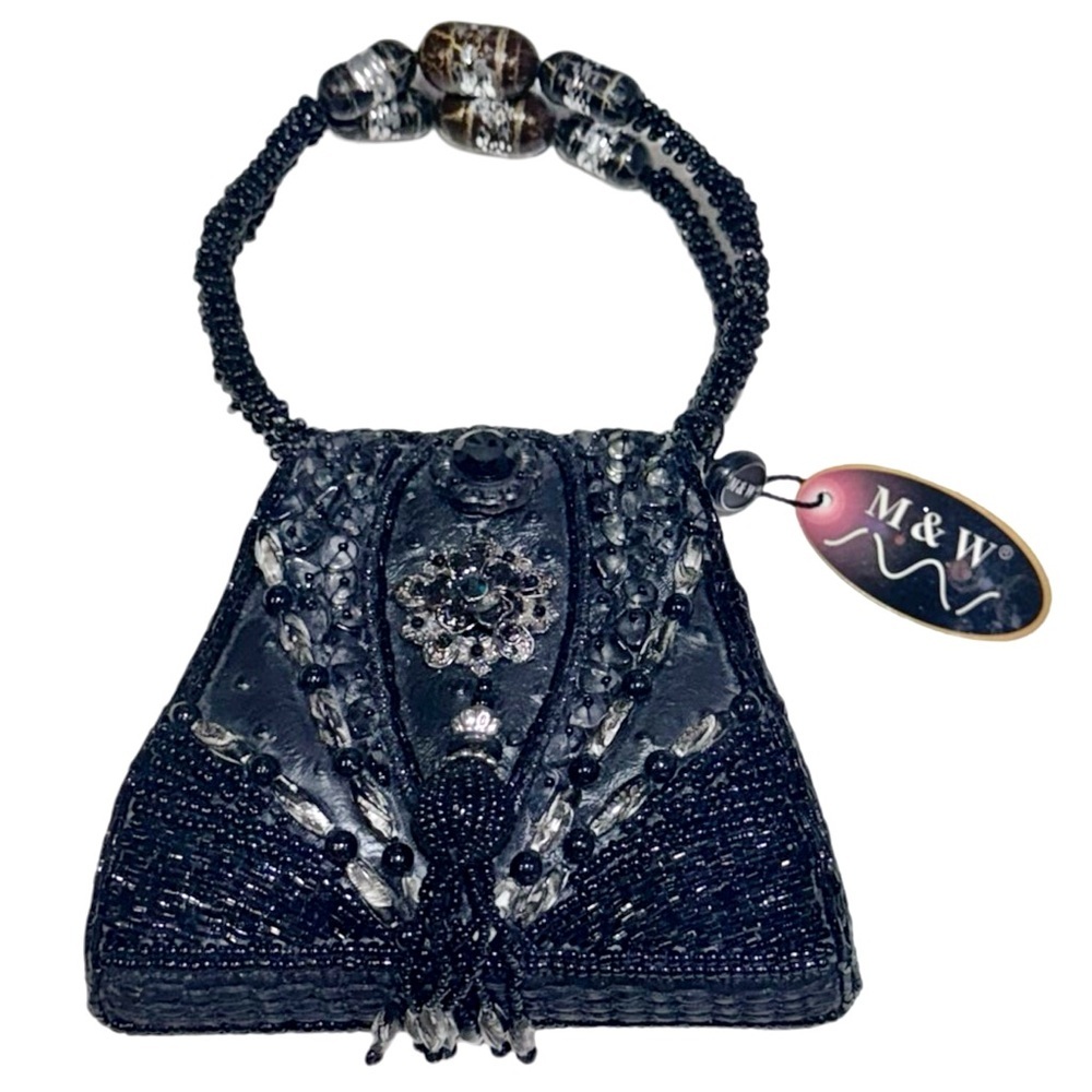Classy Vintage 20s Era Black Beaded Mini Bag